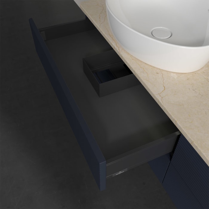 Villeroy & Boch Antao Waschbeckenunterschrank, 160 x 36 cm, 4 Auszüge mit LED-Licht, Front mit Struktur, ohne Hahnloch, für Waschtisch links