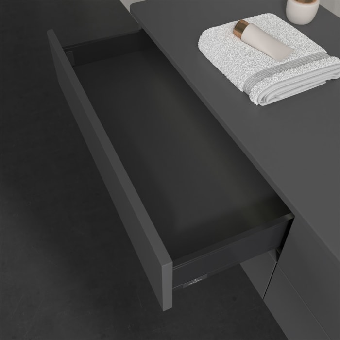 Villeroy & Boch Antao Waschbeckenunterschrank, 160 x 36 cm, 4 Auszüge mit LED-Licht, Front ohne Struktur, ohne Hahnloch, für Waschtisch rechts