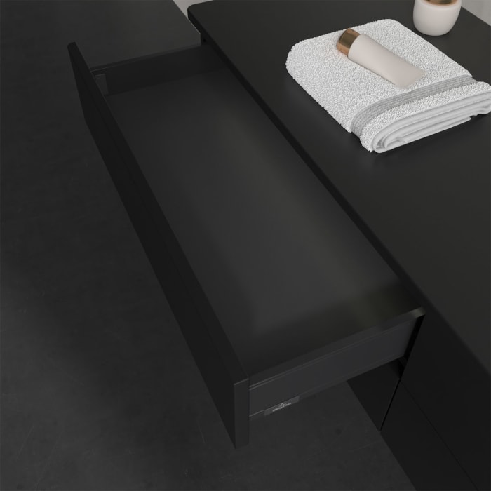 Villeroy & Boch Antao Waschbeckenunterschrank, 160 x 36 cm, 4 Auszüge mit LED-Licht, Front ohne Struktur, ohne Hahnloch, für Waschtisch rechts