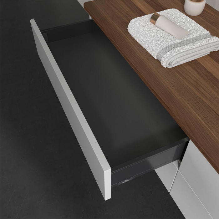 Villeroy & Boch Antao Waschbeckenunterschrank, 160 x 36 cm, 4 Auszüge mit LED-Licht, Front ohne Struktur, ohne Hahnloch, für Waschtisch rechts