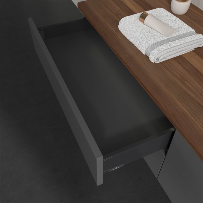 Villeroy & Boch Antao Waschbeckenunterschrank, 160 x 36 cm, 4 Auszüge mit LED-Licht, Front ohne Struktur, ohne Hahnloch, für Waschtisch rechts