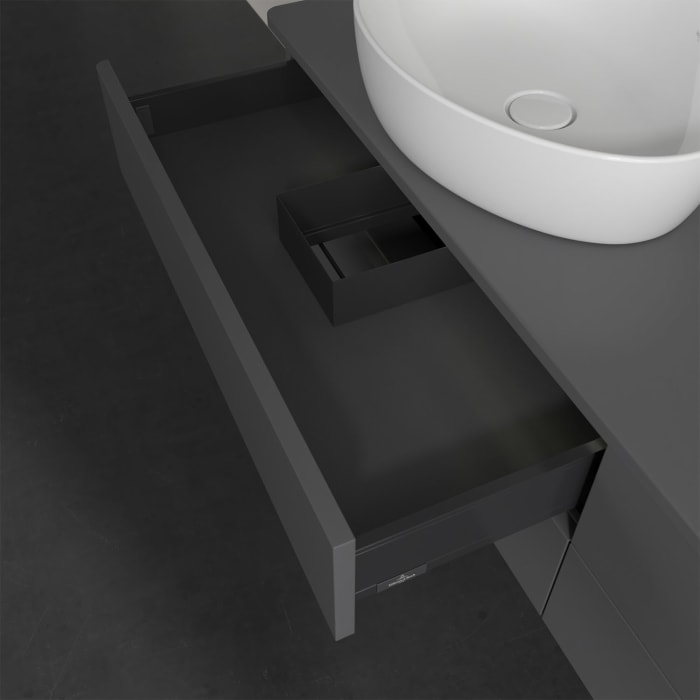 Villeroy & Boch Antao Waschbeckenunterschrank, 160 x 36 cm, 4 Auszüge mit LED-Licht, Front ohne Struktur, ohne Hahnloch, für Waschtisch links und rech