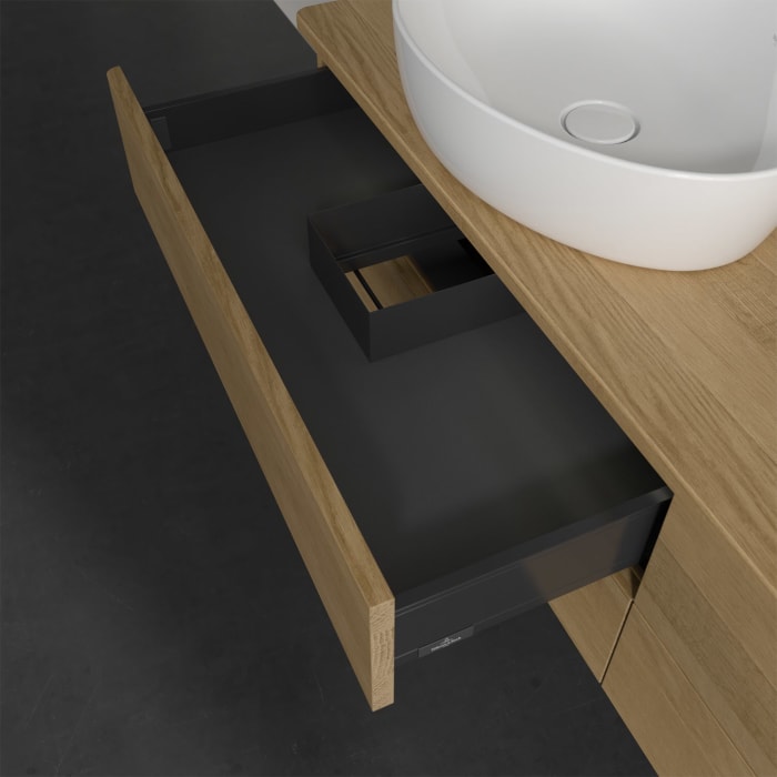 Villeroy & Boch Antao Waschbeckenunterschrank, 160 x 36 cm, 4 Auszüge mit LED-Licht, Front ohne Struktur, ohne Hahnloch, für Waschtisch links und rech