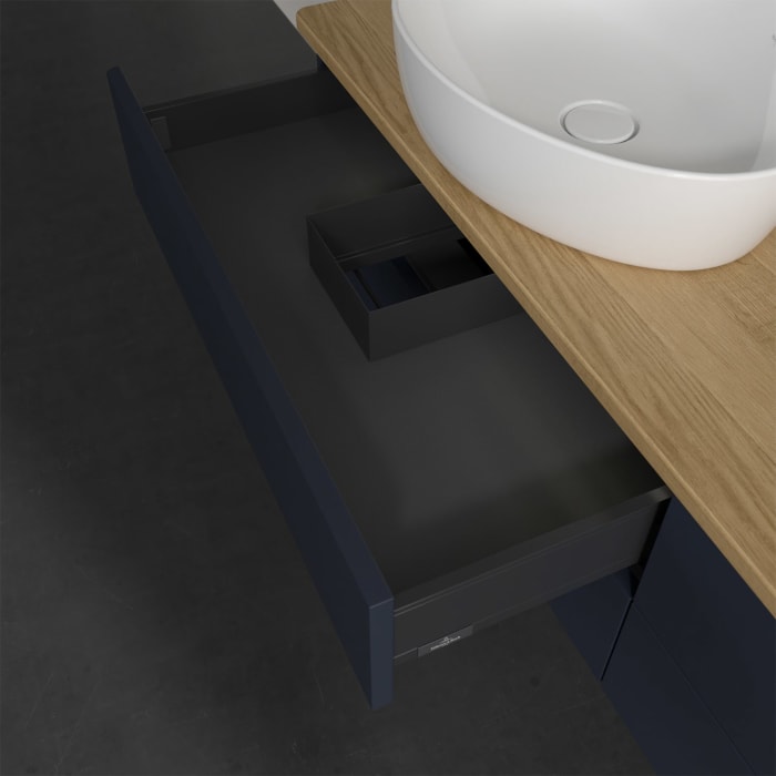 Villeroy & Boch Antao Waschbeckenunterschrank, 160 x 36 cm, 4 Auszüge mit LED-Licht, Front ohne Struktur, mit Hahnloch, für Waschtisch links und recht