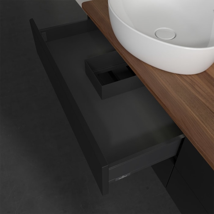 Villeroy & Boch Antao Waschbeckenunterschrank, 160 x 36 cm, 4 Auszüge mit LED-Licht, Front ohne Struktur, mit Hahnloch, für Waschtisch links und recht