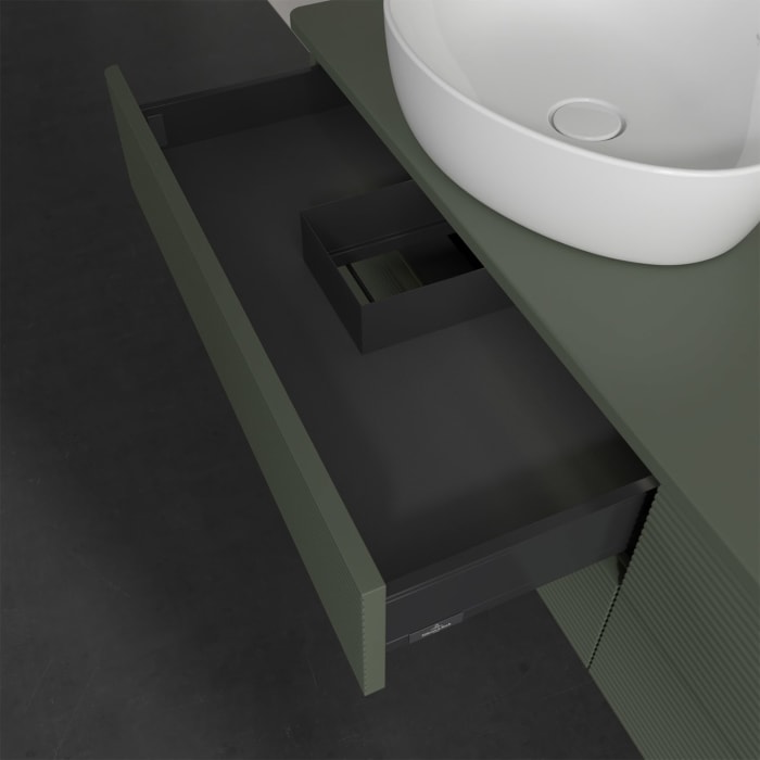 Villeroy & Boch Antao Waschbeckenunterschrank, 160 x 36 cm, 4 Auszüge mit LED-Licht, Front mit Struktur, ohne Hahnloch, für Waschtisch links und recht