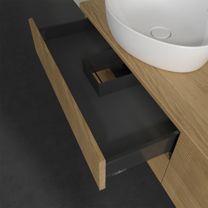 Villeroy & Boch Antao Waschbeckenunterschrank, 160 x 36 cm, 4 Auszüge mit LED-Licht, Front mit Struktur, ohne Hahnloch, für Waschtisch links und recht