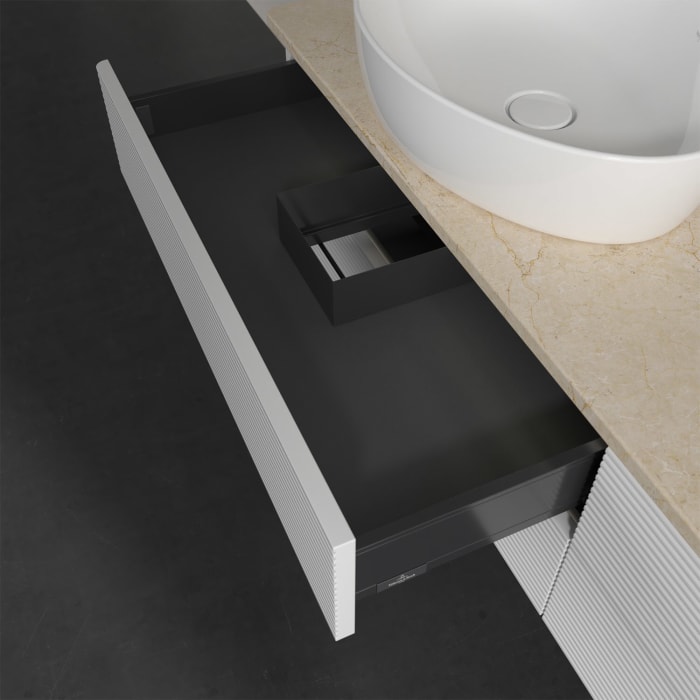 Villeroy & Boch Antao Waschbeckenunterschrank, 160 x 36 cm, 4 Auszüge mit LED-Licht, Front mit Struktur, ohne Hahnloch, für Waschtisch links und recht