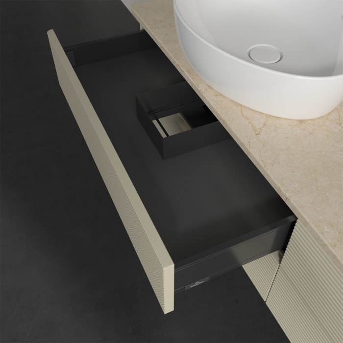 Villeroy & Boch Antao Waschbeckenunterschrank, 160 x 36 cm, 4 Auszüge mit LED-Licht, Front mit Struktur, ohne Hahnloch, für Waschtisch links und recht