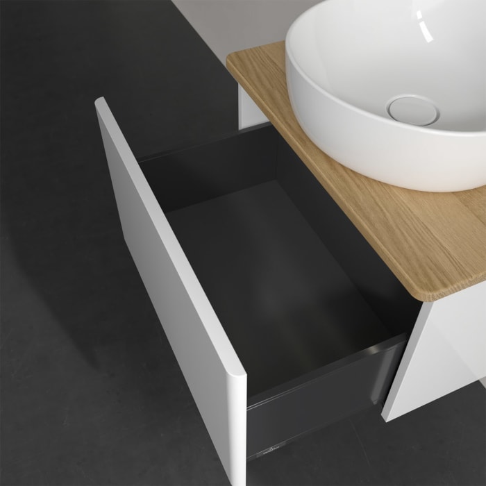 Villeroy & Boch Antao Waschbeckenunterschrank, 60 x 36 cm, 1 Auszug mit LED-Licht, Front ohne Struktur, mit Hahnloch