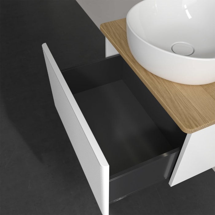 Villeroy & Boch Antao Waschbeckenunterschrank, 60 x 36 cm, 1 Auszug mit LED-Licht, Front mit Struktur, ohne Hahnloch