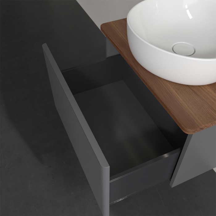 Villeroy & Boch Antao Waschbeckenunterschrank, 60 x 36 cm, 1 Auszug mit LED-Licht, Front mit Struktur, ohne Hahnloch