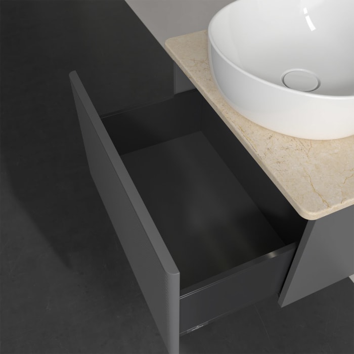 Villeroy & Boch Antao Waschbeckenunterschrank, 60 x 36 cm, 1 Auszug mit LED-Licht, Front mit Struktur, mit Hahnloch