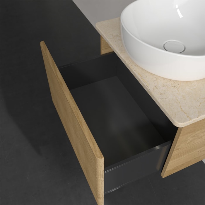 Villeroy & Boch Antao Waschbeckenunterschrank, 60 x 36 cm, 1 Auszug mit LED-Licht, Front mit Struktur, mit Hahnloch