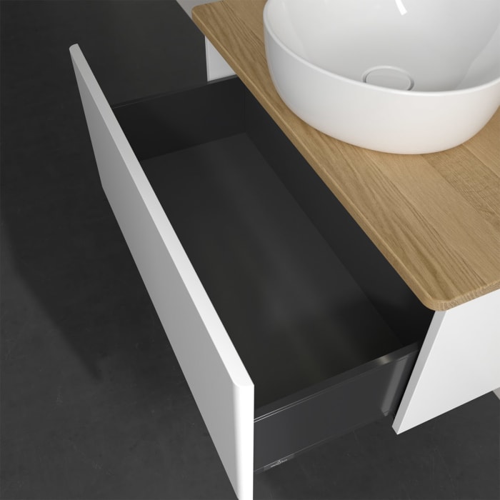 Villeroy & Boch Antao Waschbeckenunterschrank, 80 x 36 cm, 1 Auszug mit LED-Licht, Front ohne Struktur, ohne Hahnloch