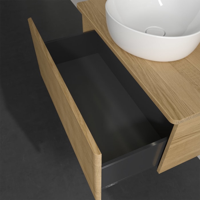 Villeroy & Boch Antao Waschbeckenunterschrank, 80 x 36 cm, 1 Auszug mit LED-Licht, Front mit Struktur, ohne Hahnloch