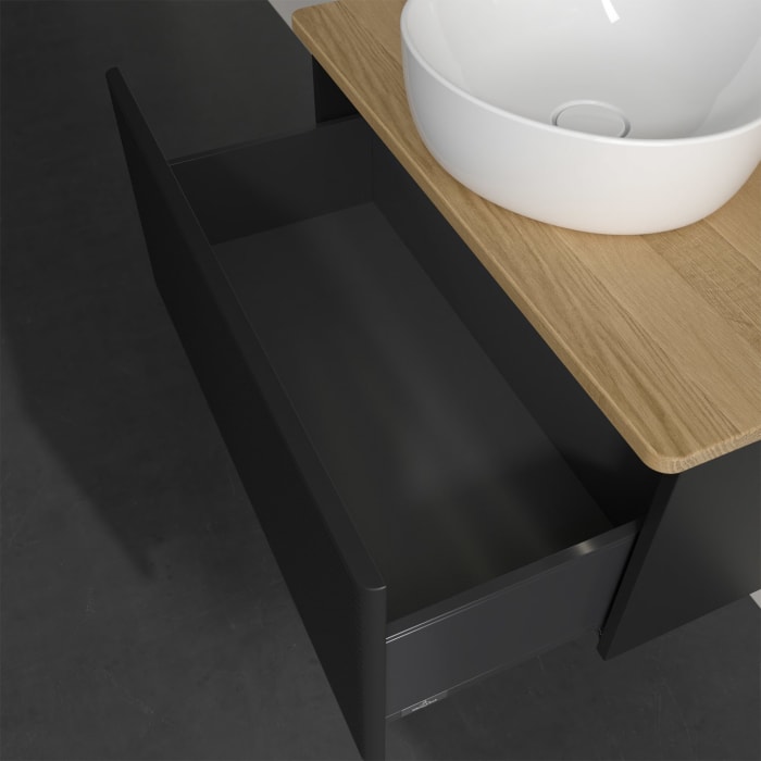 Villeroy & Boch Antao Waschbeckenunterschrank, 80 x 36 cm, 1 Auszug mit LED-Licht, Front mit Struktur, ohne Hahnloch