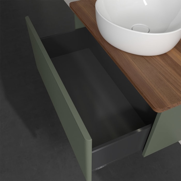 Villeroy & Boch Antao Waschbeckenunterschrank, 80 x 36 cm, 1 Auszug mit LED-Licht, Front mit Struktur, ohne Hahnloch