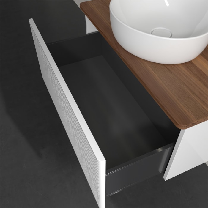 Villeroy & Boch Antao Waschbeckenunterschrank, 80 x 36 cm, 1 Auszug mit LED-Licht, Front mit Struktur, mit Hahnloch