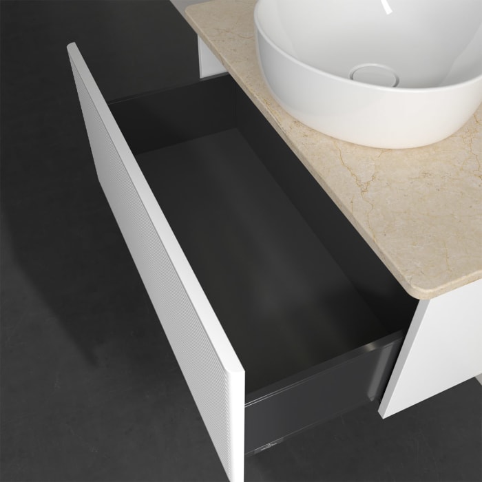 Villeroy & Boch Antao Waschbeckenunterschrank, 80 x 36 cm, 1 Auszug mit LED-Licht, Front mit Struktur, mit Hahnloch