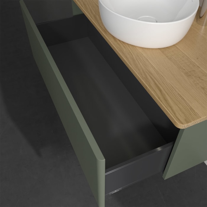 Villeroy & Boch Antao Waschbeckenunterschrank, 100 x 36 cm, 1 Auszug mit LED-Licht, Front ohne Struktur, mit Hahnloch