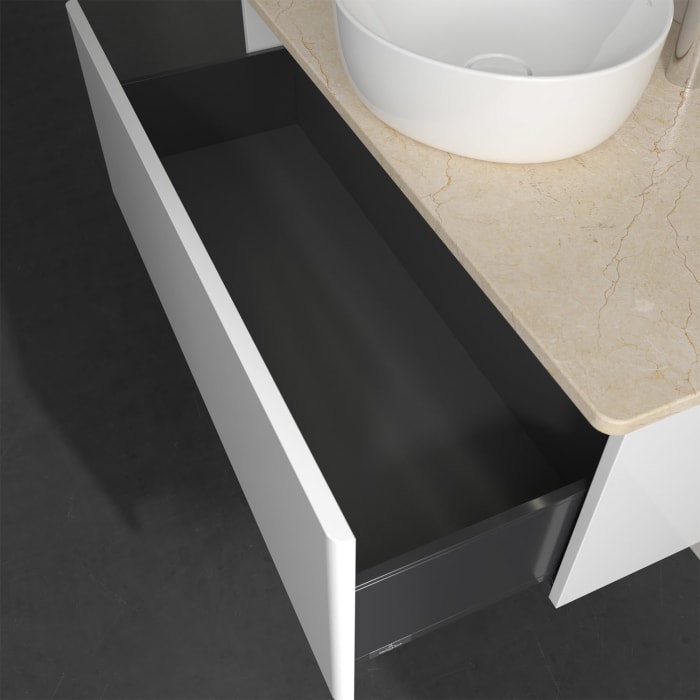 Villeroy & Boch Antao Waschbeckenunterschrank, 100 x 36 cm, 1 Auszug mit LED-Licht, Front ohne Struktur, mit Hahnloch