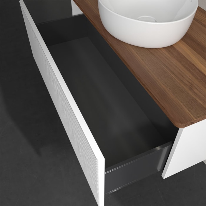 Villeroy & Boch Antao Waschbeckenunterschrank, 100 x 36 cm, 1 Auszug mit LED-Licht, Front mit Struktur, ohne Hahnloch