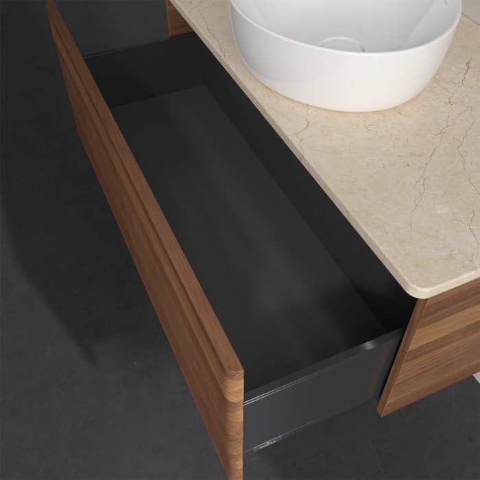 Villeroy & Boch Antao Waschbeckenunterschrank, 100 x 36 cm, 1 Auszug mit LED-Licht, Front mit Struktur, ohne Hahnloch