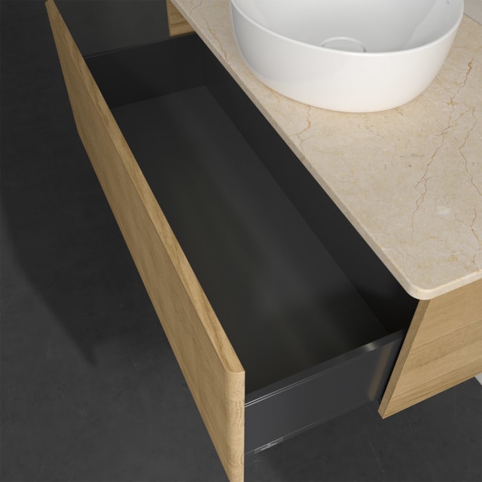 Villeroy & Boch Antao Waschbeckenunterschrank, 100 x 36 cm, 1 Auszug mit LED-Licht, Front mit Struktur, ohne Hahnloch