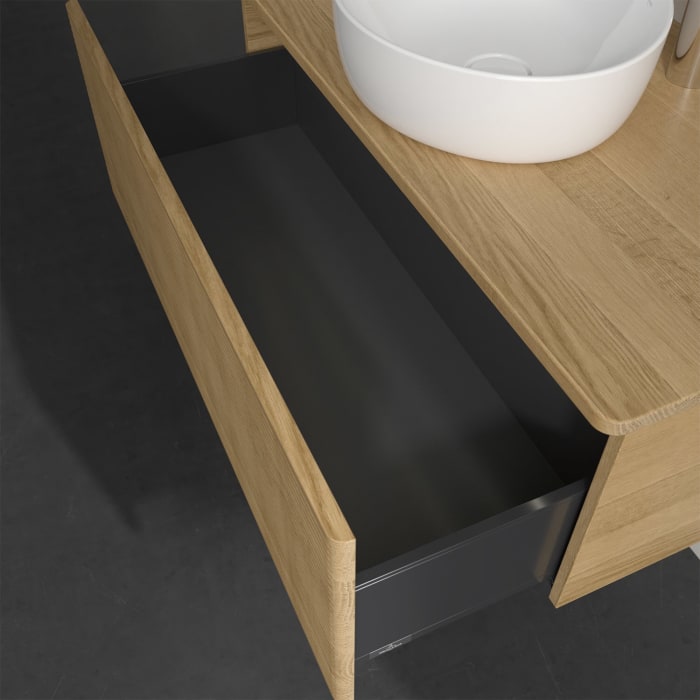 Villeroy & Boch Antao Waschbeckenunterschrank, 100 x 36 cm, 1 Auszug mit LED-Licht, Front mit Struktur, mit Hahnloch