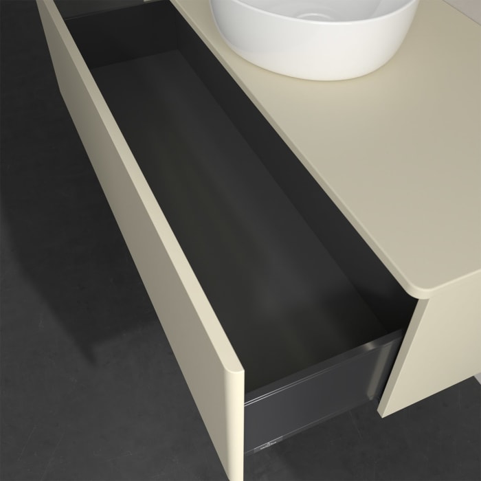 Villeroy & Boch Antao Waschbeckenunterschrank, 120 x 36 cm, 1 Auszug mit LED-Licht, Front ohne Struktur, ohne Hahnloch, für Waschtisch mittig