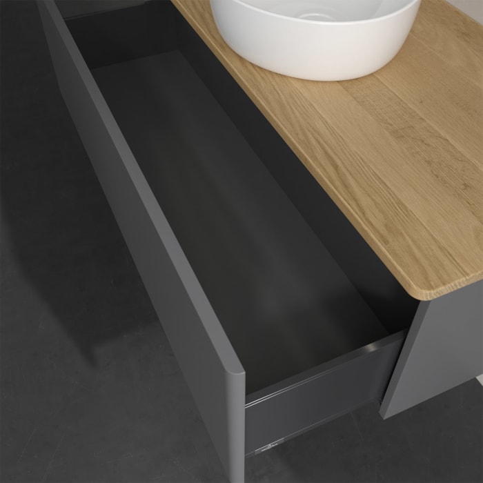 Villeroy & Boch Antao Waschbeckenunterschrank, 120 x 36 cm, 1 Auszug mit LED-Licht, Front ohne Struktur, ohne Hahnloch, für Waschtisch mittig