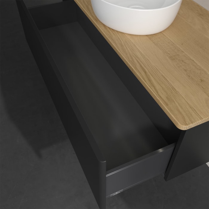 Villeroy & Boch Antao Waschbeckenunterschrank, 120 x 36 cm, 1 Auszug mit LED-Licht, Front ohne Struktur, ohne Hahnloch, für Waschtisch mittig