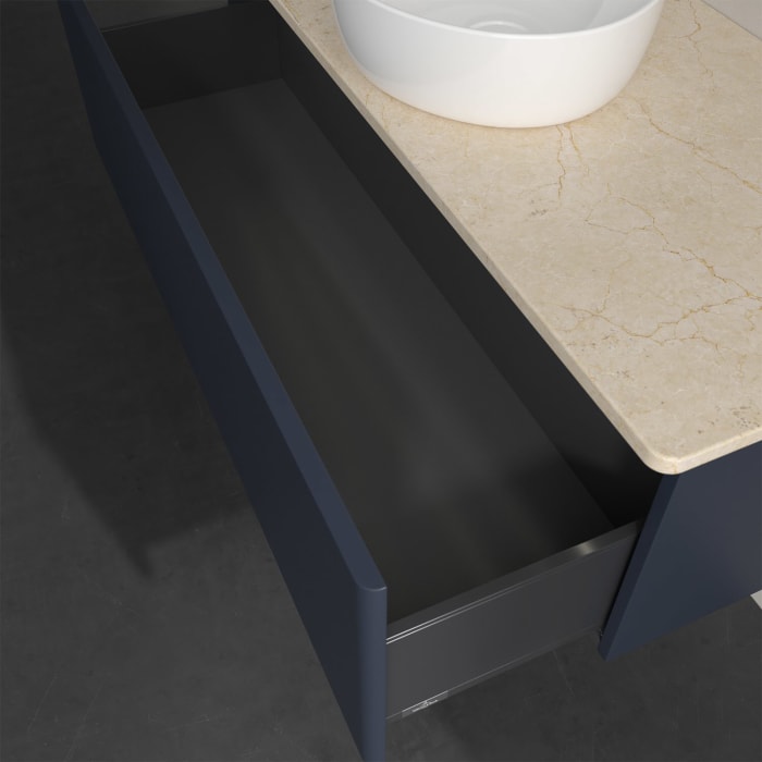 Villeroy & Boch Antao Waschbeckenunterschrank, 120 x 36 cm, 1 Auszug mit LED-Licht, Front ohne Struktur, ohne Hahnloch, für Waschtisch mittig