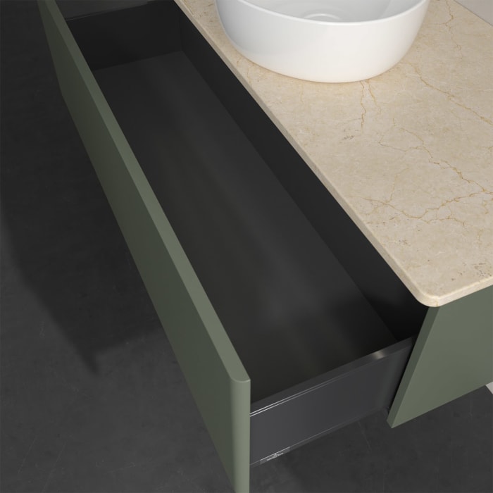 Villeroy & Boch Antao Waschbeckenunterschrank, 120 x 36 cm, 1 Auszug mit LED-Licht, Front ohne Struktur, ohne Hahnloch, für Waschtisch mittig