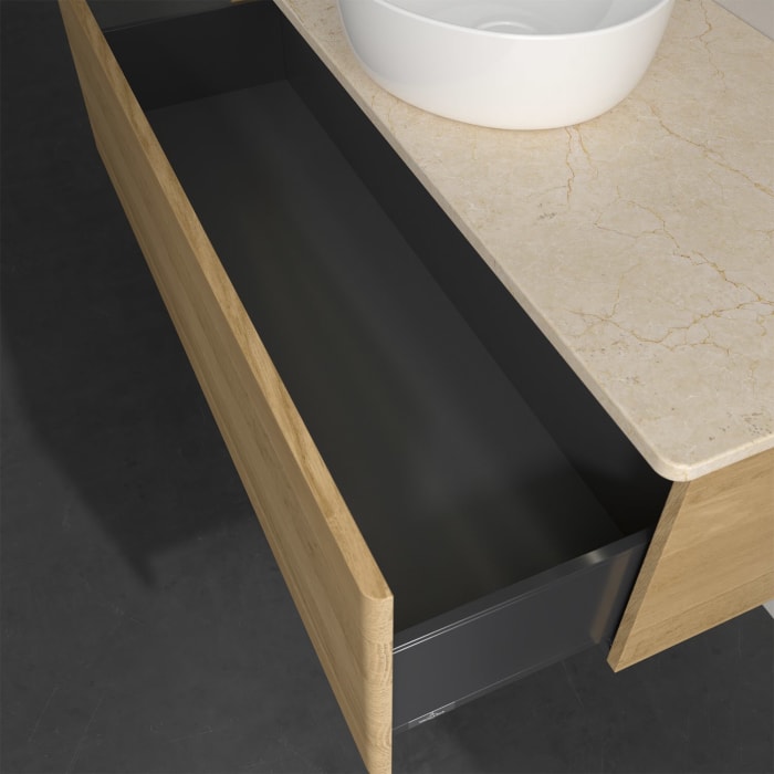 Villeroy & Boch Antao Waschbeckenunterschrank, 120 x 36 cm, 1 Auszug mit LED-Licht, Front ohne Struktur, ohne Hahnloch, für Waschtisch mittig