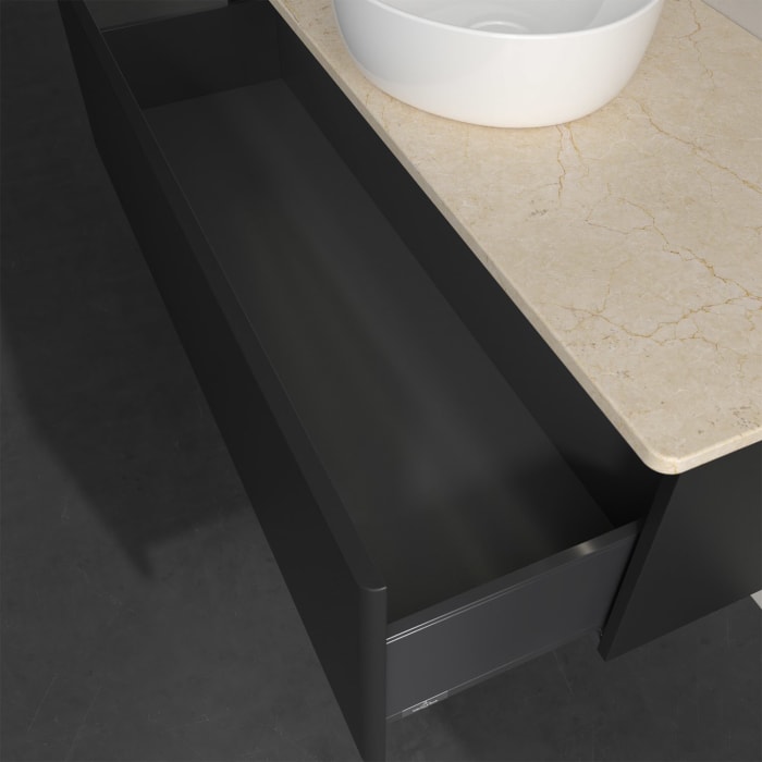 Villeroy & Boch Antao Waschbeckenunterschrank, 120 x 36 cm, 1 Auszug mit LED-Licht, Front ohne Struktur, ohne Hahnloch, für Waschtisch mittig