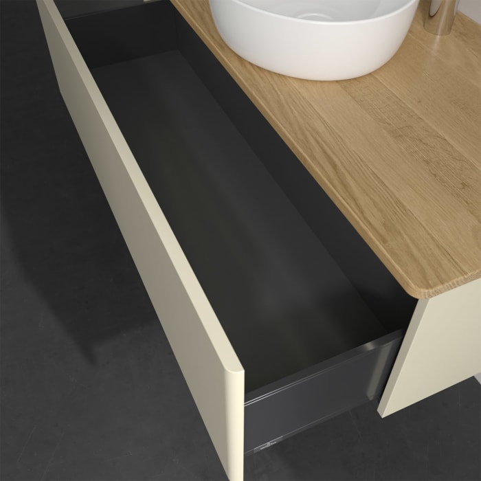 Villeroy & Boch Antao Waschbeckenunterschrank, 120 x 36 cm, 1 Auszug mit LED-Licht, Front ohne Struktur, mit Hahnloch, für Waschtisch mittig