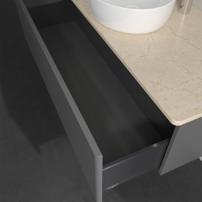 Villeroy & Boch Antao Waschbeckenunterschrank, 120 x 36 cm, 1 Auszug mit LED-Licht, Front ohne Struktur, mit Hahnloch, für Waschtisch mittig