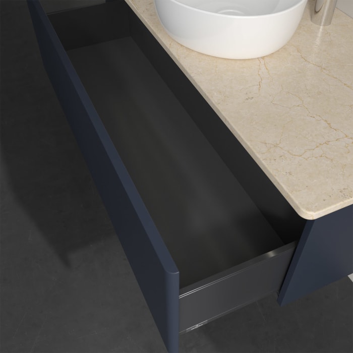 Villeroy & Boch Antao Waschbeckenunterschrank, 120 x 36 cm, 1 Auszug mit LED-Licht, Front ohne Struktur, mit Hahnloch, für Waschtisch mittig