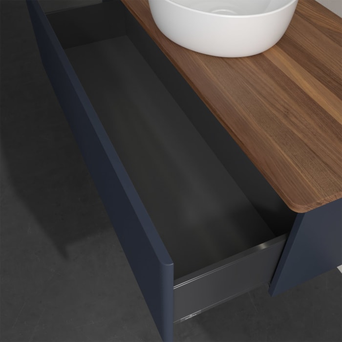 Villeroy & Boch Antao Waschbeckenunterschrank, 120 x 36 cm, 1 Auszug mit LED-Licht, Front mit Struktur, ohne Hahnloch, für Waschtisch mittig