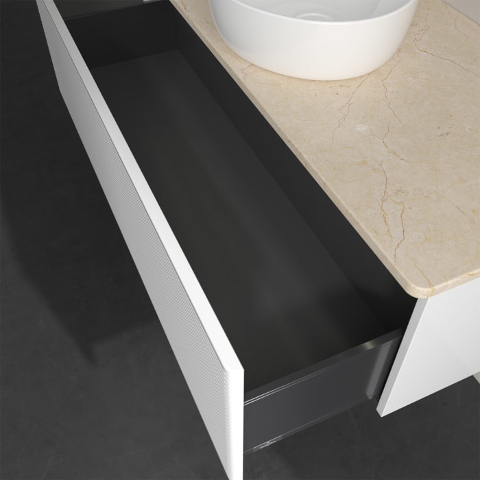 Villeroy & Boch Antao Waschbeckenunterschrank, 120 x 36 cm, 1 Auszug mit LED-Licht, Front mit Struktur, ohne Hahnloch, für Waschtisch mittig