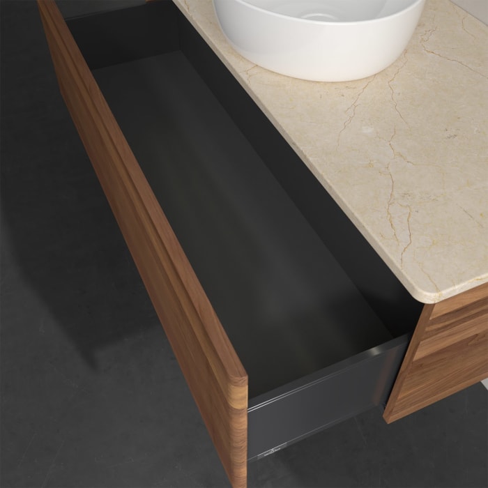 Villeroy & Boch Antao Waschbeckenunterschrank, 120 x 36 cm, 1 Auszug mit LED-Licht, Front mit Struktur, ohne Hahnloch, für Waschtisch mittig