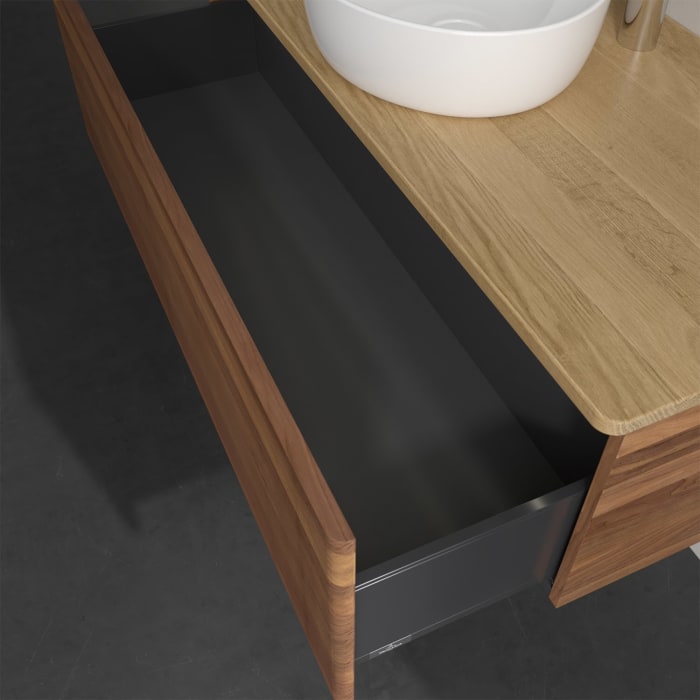 Villeroy & Boch Antao Waschbeckenunterschrank, 120 x 36 cm, 1 Auszug mit LED-Licht, Front mit Struktur, mit Hahnloch, für Waschtisch mittig