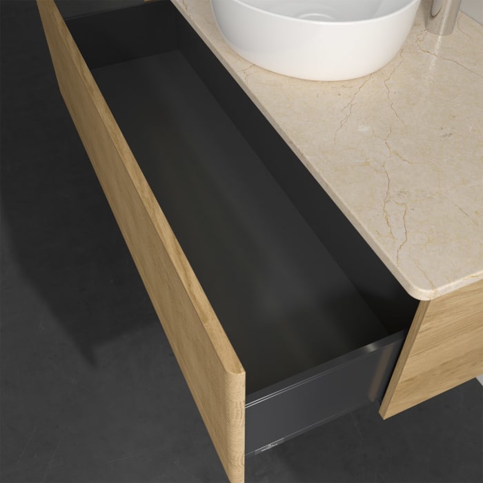 Villeroy & Boch Antao Waschbeckenunterschrank, 120 x 36 cm, 1 Auszug mit LED-Licht, Front mit Struktur, mit Hahnloch, für Waschtisch mittig