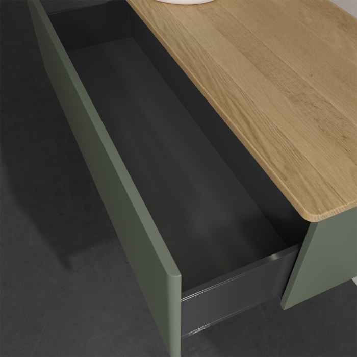 Villeroy & Boch Antao Waschbeckenunterschrank, 120 x 36 cm, 1 Auszug mit LED-Licht, Front ohne Struktur, ohne Hahnloch, für Waschtisch links