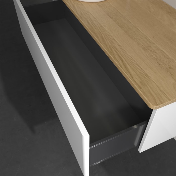 Villeroy & Boch Antao Waschbeckenunterschrank, 120 x 36 cm, 1 Auszug mit LED-Licht, Front ohne Struktur, mit Hahnloch, für Waschtisch links