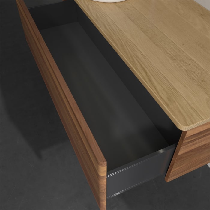 Villeroy & Boch Antao Waschbeckenunterschrank, 120 x 36 cm, 1 Auszug mit LED-Licht, Front ohne Struktur, mit Hahnloch, für Waschtisch links