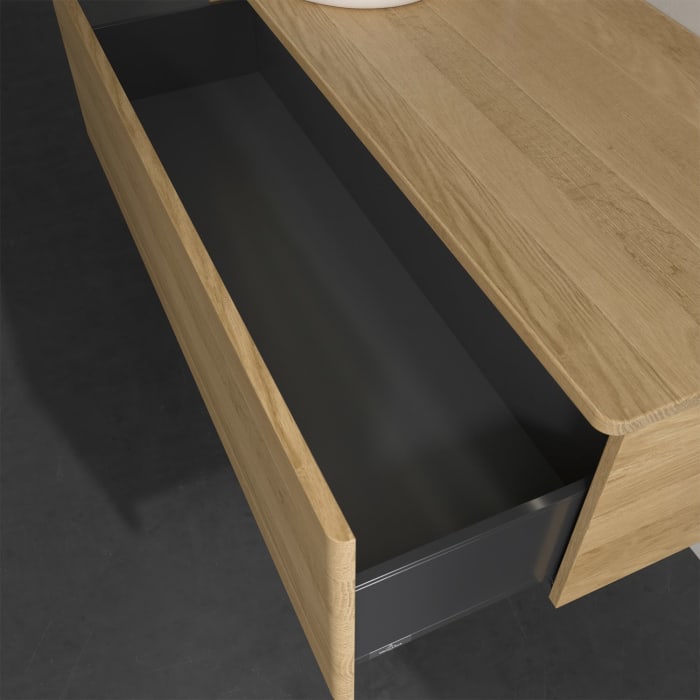 Villeroy & Boch Antao Waschbeckenunterschrank, 120 x 36 cm, 1 Auszug mit LED-Licht, Front ohne Struktur, mit Hahnloch, für Waschtisch links