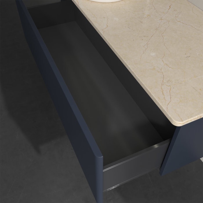 Villeroy & Boch Antao Waschbeckenunterschrank, 120 x 36 cm, 1 Auszug mit LED-Licht, Front ohne Struktur, mit Hahnloch, für Waschtisch links